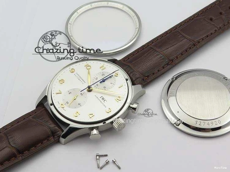 MIROTIME 1219 ModernLook Portuguese IW371445 ZF 1:1 Best Edition SS White Dial Gold Markers On Brown Leather Strap A79350 V 7269